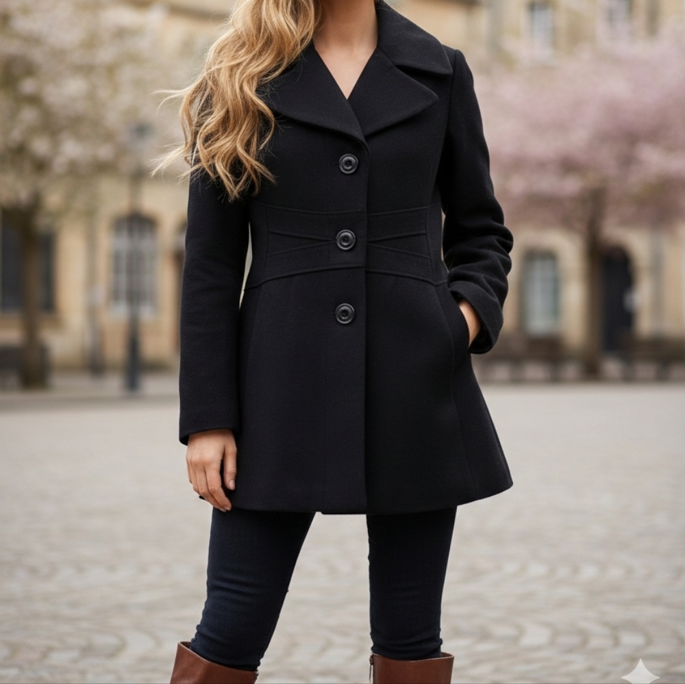 Jessica Simpson Black Wool Blend Peacoat Jacket Medium